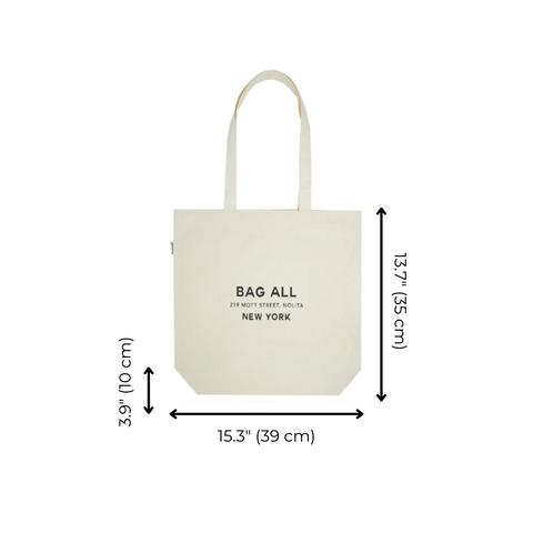 Bag-all New York City Tote with Zipper and Inside Pocket in cream cotton, featuring secure closure and spacious interior with dimensions 15.3 x 13.7 inches, ideal for daily essentials