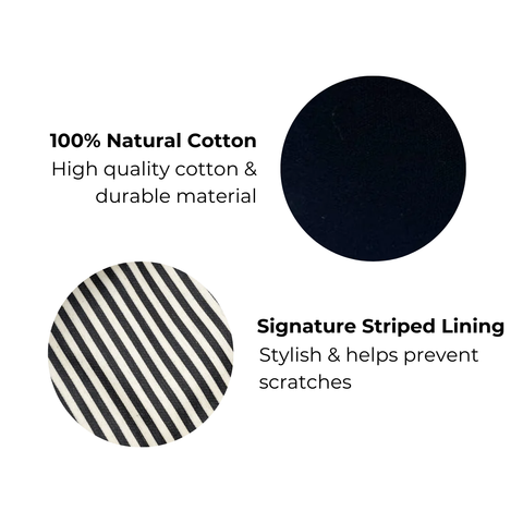 Bag-all Mini Tote Bag in black 100% natural cotton with striped interior lining, featuring durable material and signature design details, perfect for everyday use