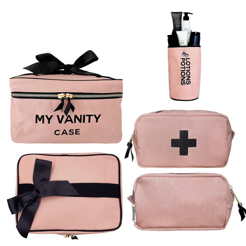 Beauty Gift Set 3-Pack, Pink/Blush featuring My Vanity Case, Lotions & Potions Case, First Aid Pouch, and accessory pouches