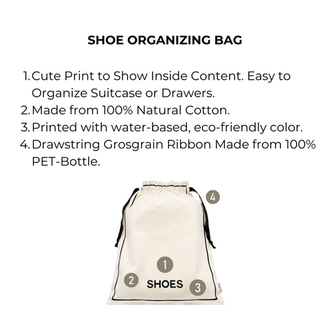 Bag-all Couture Shoe Travel Bag in cream cotton with small print features, eco-friendly drawstring organizer with shoe pattern design for stylish storage and travel organization