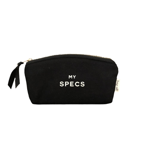 Bag-all Specs Glasses Case Black - Stylish cotton canvas eyewear protection with white My Specs text and zipper closure, perfect for everyday use