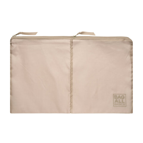 Bag-all Basic Packing Bags Set in recycled nylon, double compartment organizer in taupe, featuring eco-friendly construction and durable zipper closure