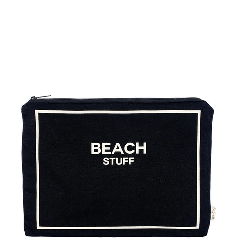 Bag-all Stylish Beach Essential Set - Black cotton organizer pouch with white border and 'BEACH STUFF' text, part of 3-pack waterproof beach organizers