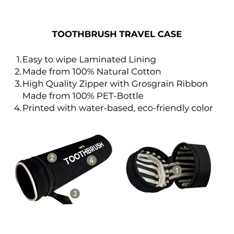 Bag-all Black Toothbrush Travel Case - eco-friendly cotton organizer with laminated lining and recycled zipper, fits 5 toothbrushes and toothpaste, perfect for home storage and travel