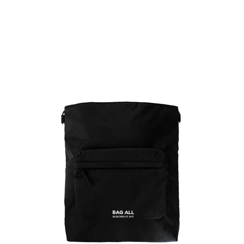 Bag-all versatile City Backpack/Tote in black recycled nylon, featuring padded laptop protection, convertible straps, and front zipper pocket - sustainable urban style for New York living