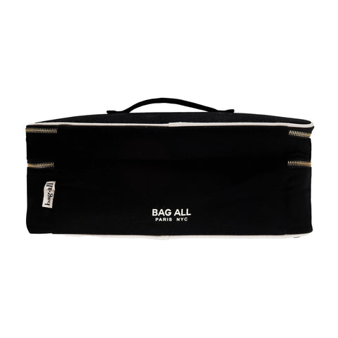 Bag-all Double Hair Tools Travel Case in black with dual compartments, heat-protective lining, and secure bands for Dyson Airwrap and styling accessories