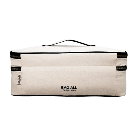 Bag-all Double Hair Tools Travel Case in cream with dual compartments, heat-protective lining, and secure bands for Dyson Airwrap and styling tools storage
