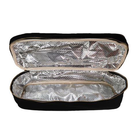 Bag-all Double Hair Tools Travel Case in Black with heat-protective silver lining, dual compartments, and secure bands for Dyson Airwrap and styling tools organization