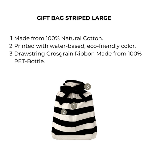 Bag-all Gift Bag Striped Large: Black and white striped reusable cotton gift bag with eco-friendly drawstring closure, perfect for sustainable gift wrapping