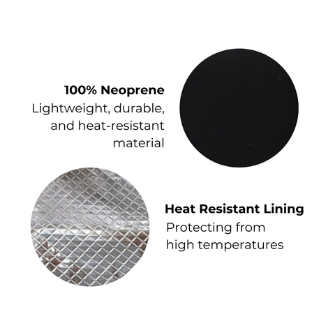 Close-up of black neoprene and silver heat-resistant lining materials for hair tools travel case protection.