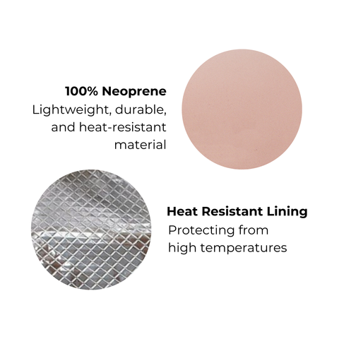 Close-up of pink neoprene fabric and silver heat-resistant lining used in a travel case for hair styling tools.