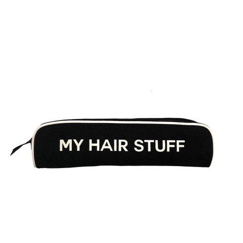 Bag-all Hair Stuff Travel Case in black canvas with white text, heat-resistant storage for styling tools and accessories, featuring zippered closure