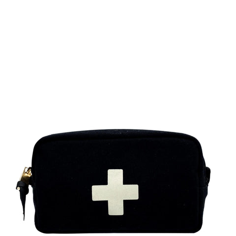 Bag-all First Aid Organizing Pouch in black cotton with white cross, featuring padded interior and zipper closure - perfect for portable medical storage