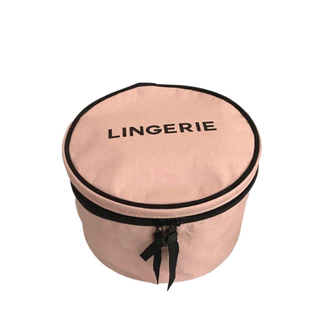 Bag-all Deal Gift Set for Her featuring pink cotton Round Lingerie Case with black trim and zipper, part of 3-pack gift set with makeup and jewelry cases