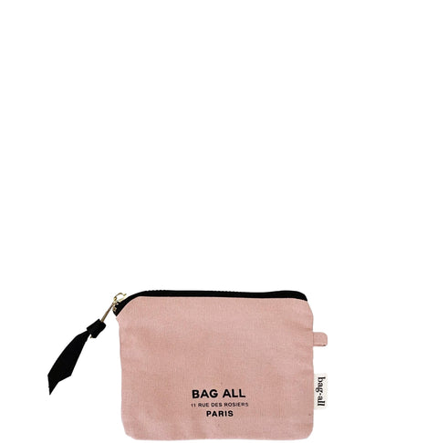 Bag-all Mini Trinket Pouch in Pink/Blush - compact cotton canvas zipper pouch with black trim, perfect for storing small essentials and accessories