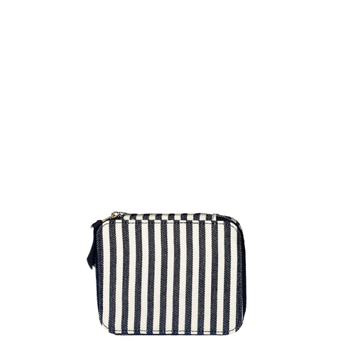 Bag-all Essential Gift Set Deal 3-Pack: Stylish black and white striped cotton organizer case featuring zipper closure and classic vertical stripe pattern. Perfect for skincare, jewelry, and pills.