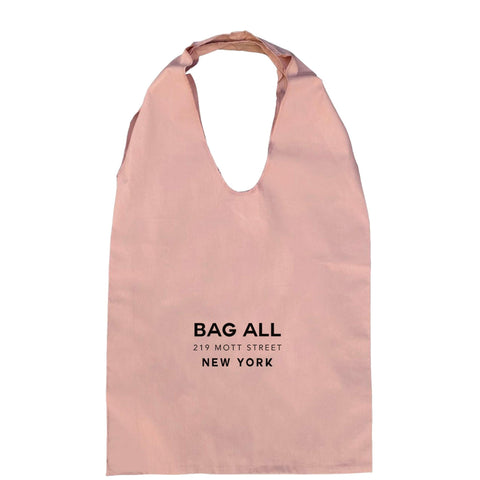 Bag-all New York Tote Bag Large in Pink/Blush - Sustainable cotton canvas shoulder tote with long handles, spacious design, and classic logo print