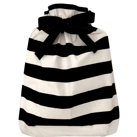 Bag-all Gift Bag Striped Large - Reusable black and white striped fabric gift bag with elegant bow closure, perfect for sustainable gift wrapping and eco-friendly celebrations