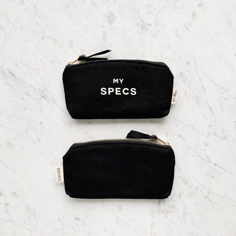 Bag-all Specs Glasses Case Black - Sleek cotton canvas eyewear protection with MY SPECS text in white, featuring zippered closure and compact design