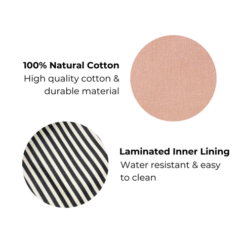 Bag-all Mini Beauty Box for Secrets in blush pink featuring 100% natural cotton exterior and striped laminated interior lining, designed for storing cosmetics and beauty essentials