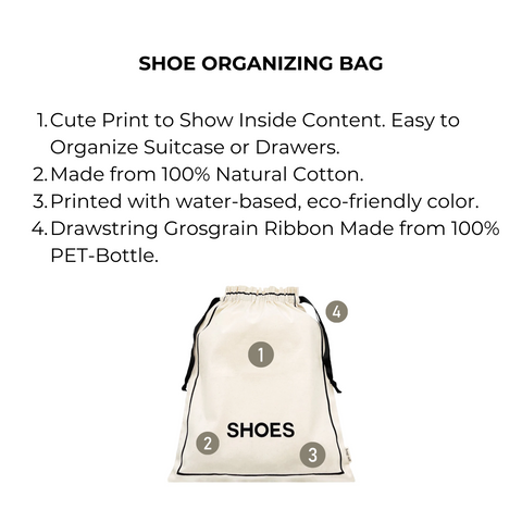 Bag-all Couture Shoe Travel Bag in cream cotton with eco-friendly shoe print, drawstring closure, perfect for organized travel and storage, made from sustainable materials