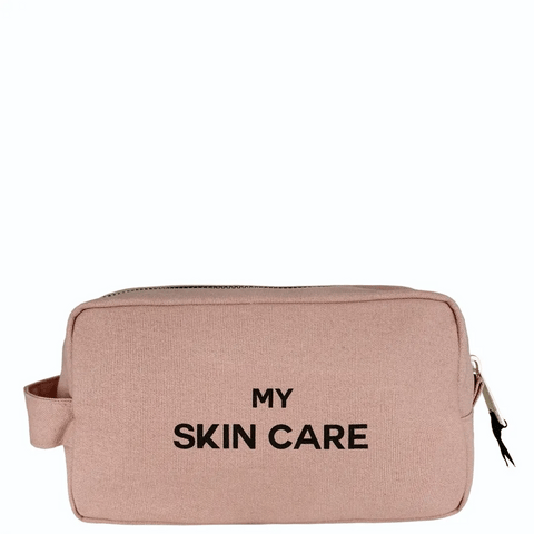 Bag-all My Skin Care Organizing Pouch in blush pink cotton with waterproof lining, perfect for storing skincare essentials at home or travel