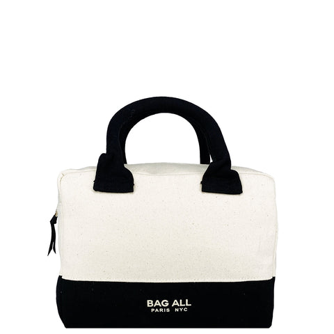 Bag-all Stylish Monogram Lunch Box in cream and black with insulated design, padded handles, and monogram option - perfect for carrying fresh meals