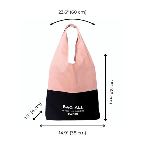 Bag-all Two Tone Tote Bag Paris in pink and black with dimensions: 23.6’’ x 18’’ x 14.9’’. Spacious and stylish cotton tote