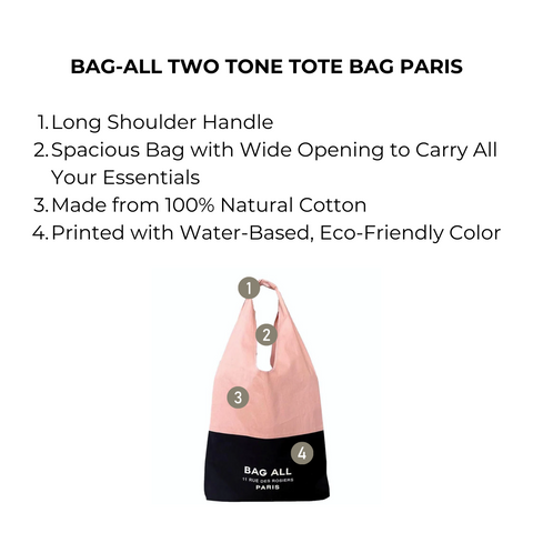 Bag-all Two Tone Tote Bag Paris in pink and black. Made from 100% natural cotton with eco-friendly print and long shoulder handle
