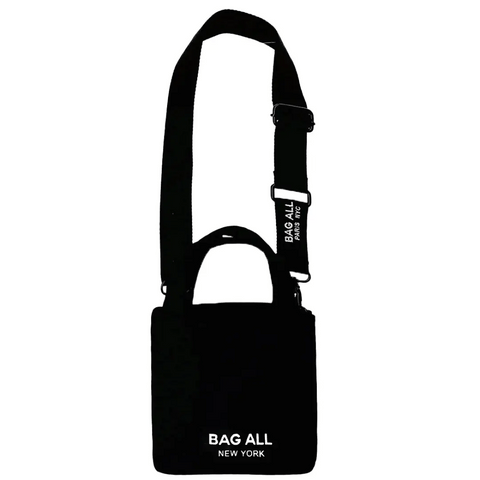 Bag-all Mini Tote Bag with adjustable black strap, interior pocket and New York branding - compact cotton carry-all for everyday essentials