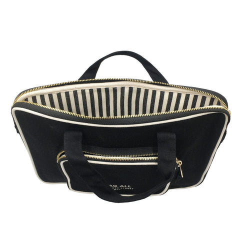 Bag-all Black Laptop Case 13" with striped interior, double handles, charger pocket and padded protection for laptops up to 13 inches