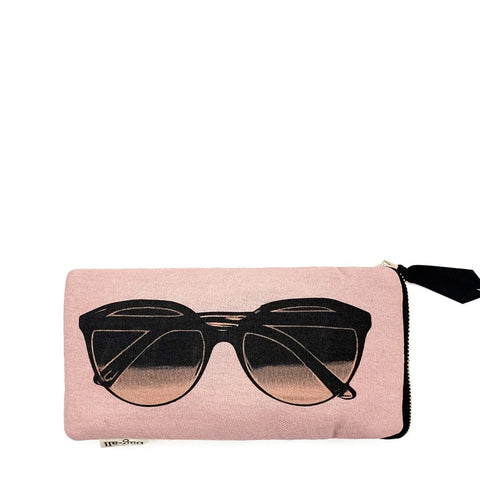 Bag-all Stylish Beach Essentials Pink Sunglasses Case - Monogrammable Cotton Zip Pouch with Black Sunglasses Design, Part of 3-Pack Beach Set