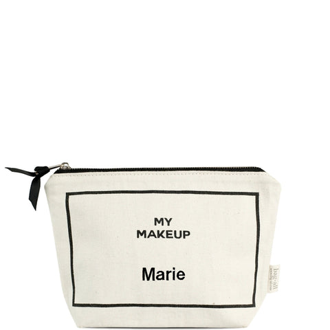 Bag-all Deal Gift Set for Her featuring cream cotton makeup case with black text personalization, part of 3-pack organizing set with lingerie and jewelry cases