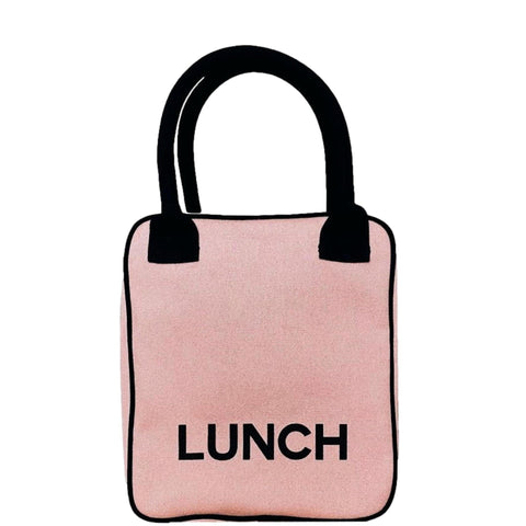 Bag-all Insulated Lunch Box in pink blush cotton with black handles and text, stylish reusable lunch tote for work and school, insulated to keep food fresh