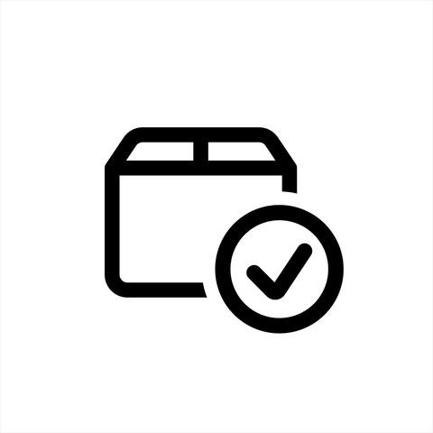 Black icon of a package with a checkmark symbol representing package protection and secure delivery services.
