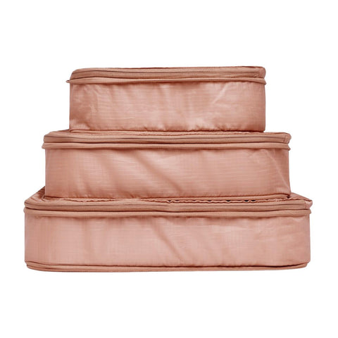 Bag-all pink recycled nylon compression packing cubes set of 3, eco-friendly travel organizers with space-saving design and durable reinforced construction