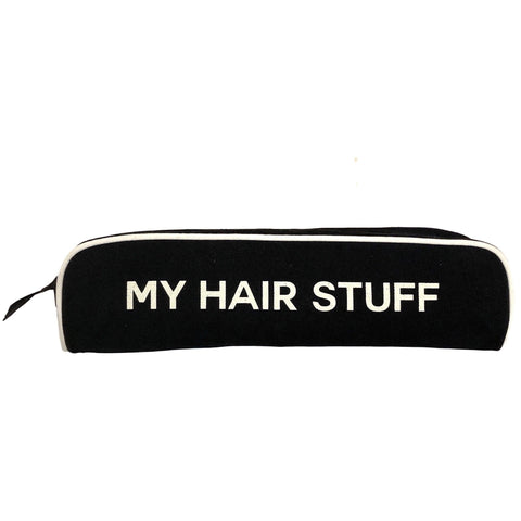 Bag-all My Hair Stuff black cotton travel case with white trim and text, part of Deal Gift Set 4-pack Travel & Home collection for organized beauty storage