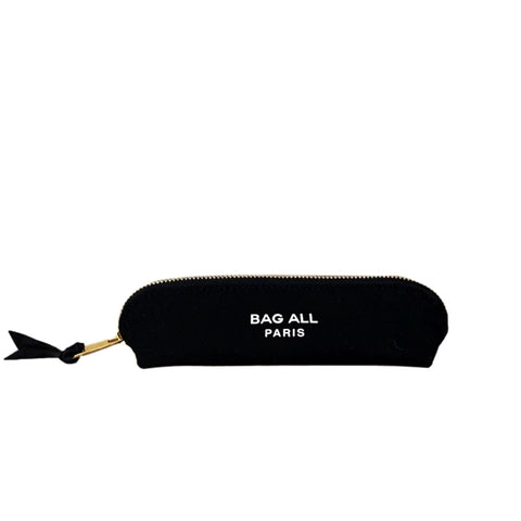 Bag-all Small Makeup Bag in classic black cotton with gold zipper and Paris logo - compact cosmetics organizer for travel and daily use