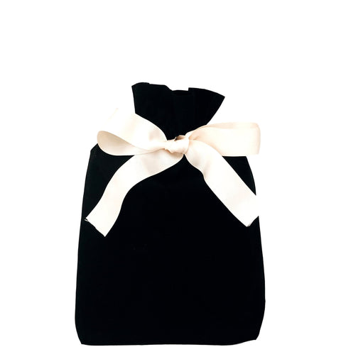 Bag-all Gift Bag Black Medium - elegant reusable fabric gift bag with cream ribbon bow, perfect for sustainable gift wrapping and special occasions