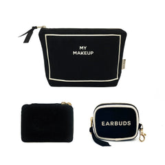 Handbag Organizer Trio: Trinket, Makeup & Earbud Cases, Monogram, Black