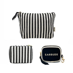 Handbag Organizer Trio: Trinket, Makeup & Earbud Cases, Monogram, Striped