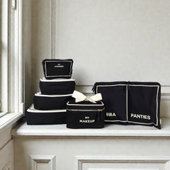 トラベルグラム4パック：整理、ランジェリー、メイクアップ＆テック、パーソナライズ、ブラック