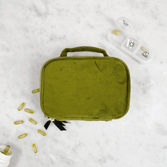 Pill Box with Handle & Weekly Pill Organizer, Personalized, Green Velvet