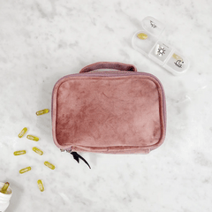Pill Box with Handle & Weekly Pill Organizer, Personalized, Pink Velvet