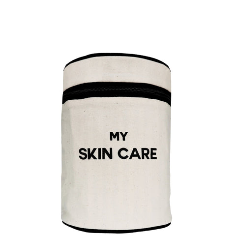 Bag-all Essential Gift Set Deal 3-Pack featuring round skin care case in cream cotton with black trim and text, part of luxury organizing collection, perfect for travel and home storage