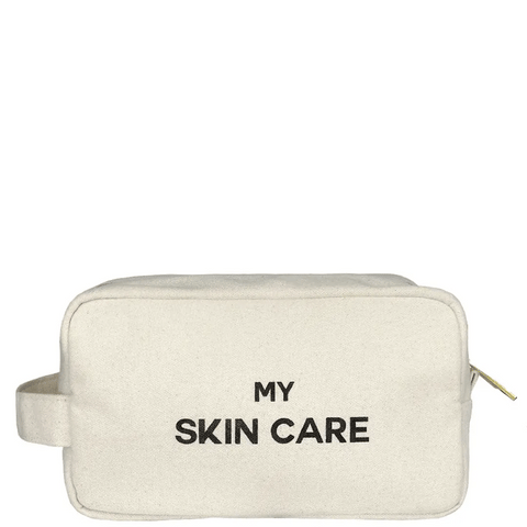 Bag-all My Skin Care Organizing Pouch in cream cotton canvas with waterproof lining, perfect for storing beauty products and toiletries