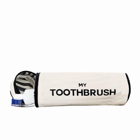 Bag-all Deal Gift Set featuring My Toothbrush Case - cream cotton travel organizer with striped lining, part of 4-piece home and travel essentials collection