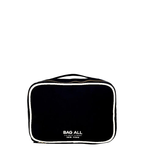 Bag-all Double Sided Multi Use Case in Black - Stylish organizing case with dual compartments, zipper closures, and white trim detail, perfect for makeup, crafts, or travel essentials